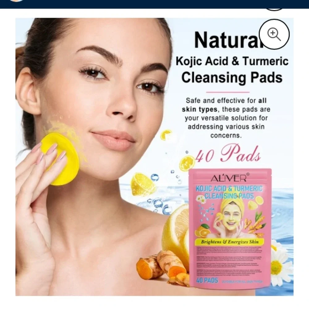 80 Kojic Acid Turmeric Cleansing Pads Face Mild Non-Irritating All Skin Type